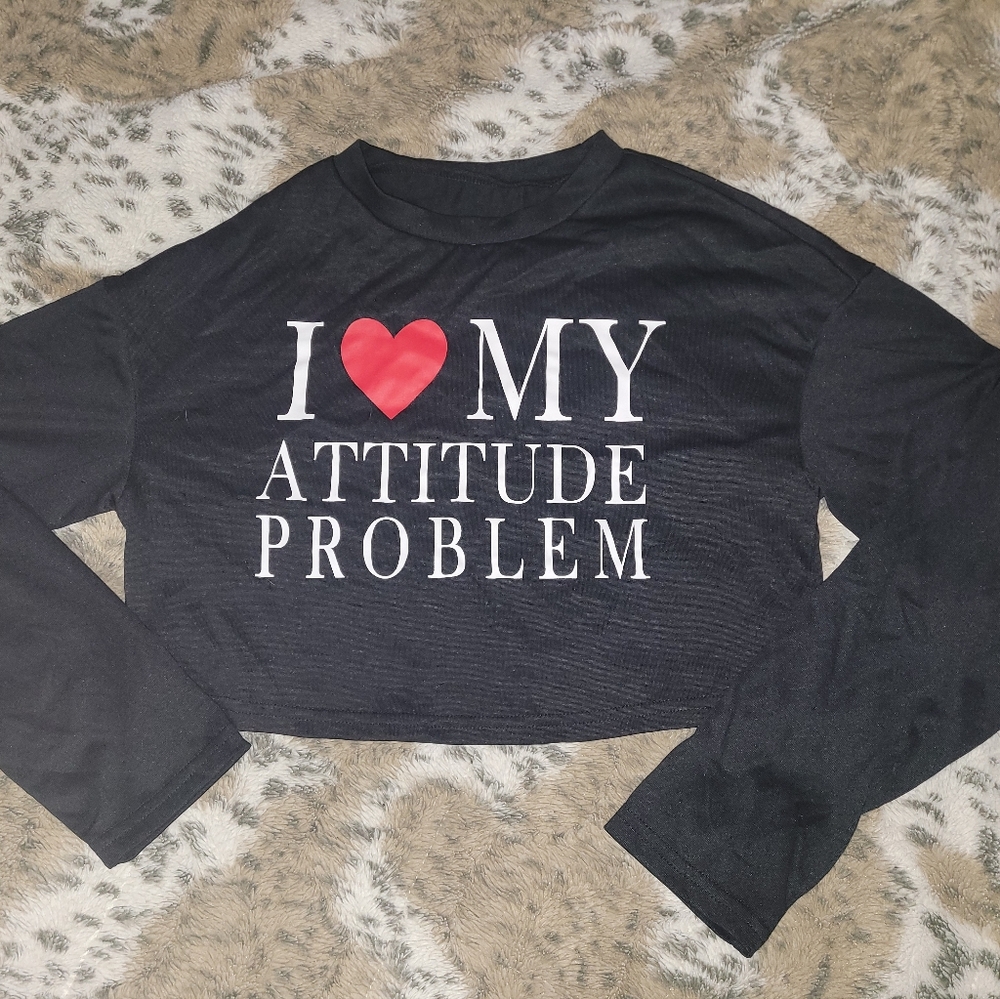 Black Long Sleeve Attitude Small Crop Top